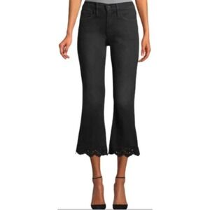 FRAME Denim Lacey Black Crop Flare Jeans Size 26 Eyelet Hem
